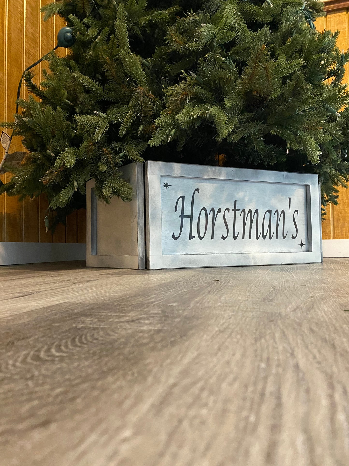 Christmas Tree Collar Holiday Box Collapsible Wood Rustic Farmhouse Decorations Xmas Skirt Custom or Personalized