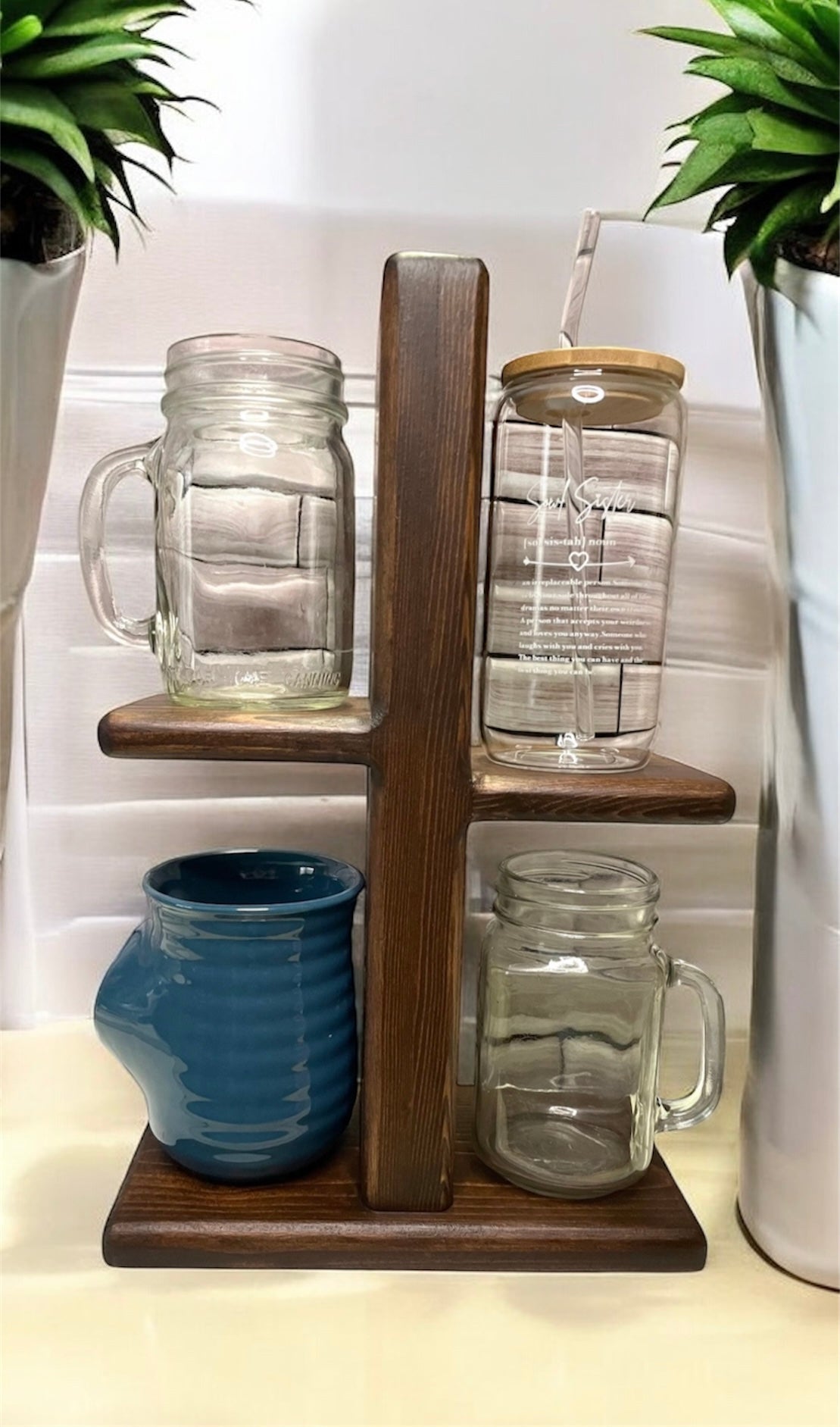 Cup Holder Stand / Wooden Mug Stand / Display Shelf / Tiered Cup Holder / Coffee Cup Stand Holder