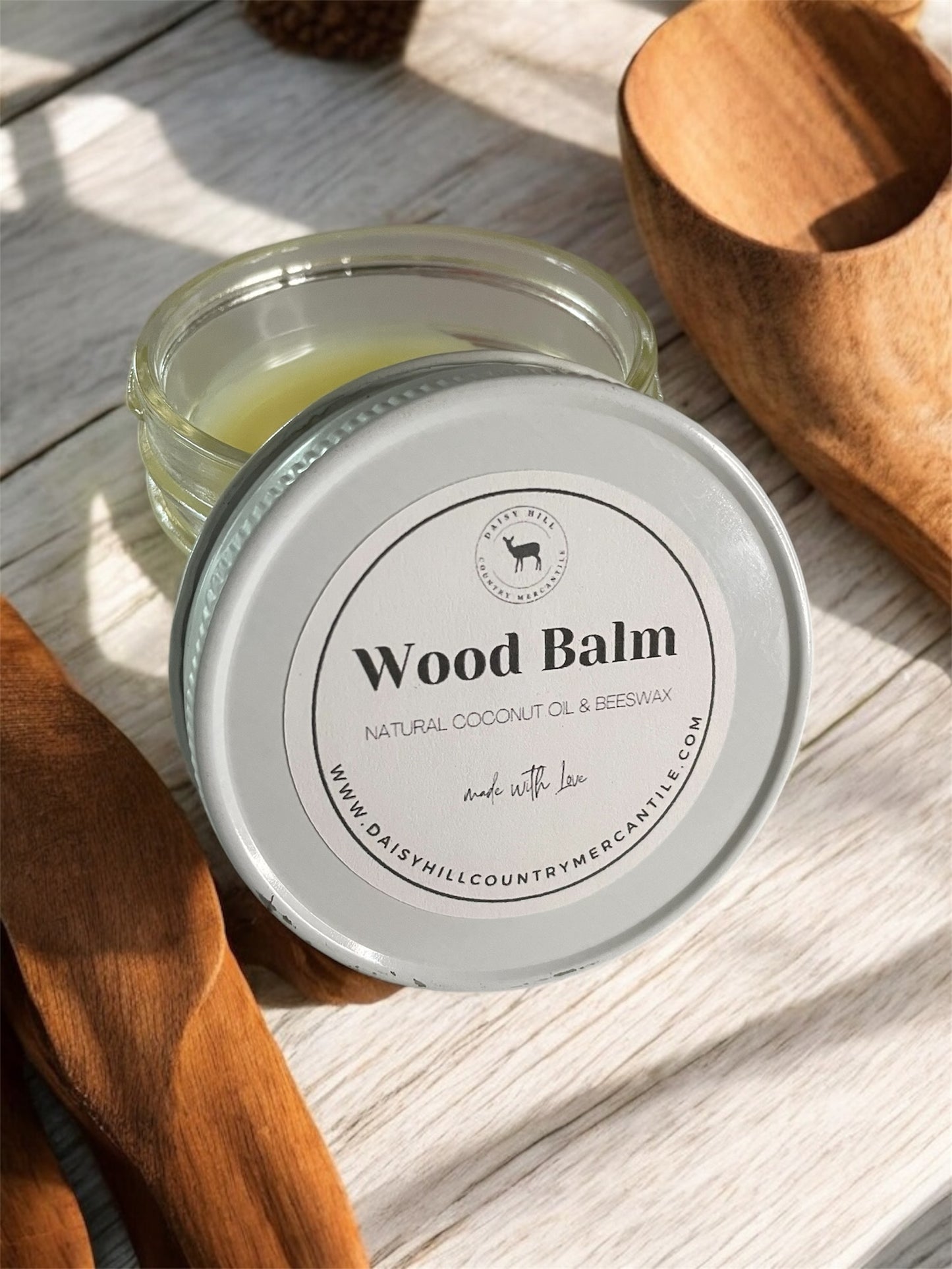 Natural Wood Balm ~ Beeswax Balm ~Wood Utensils ~ Cutting Board~ Butcher Block ~ Furniture Polish ~ Wood Conditioner ~ 4 oz Jar