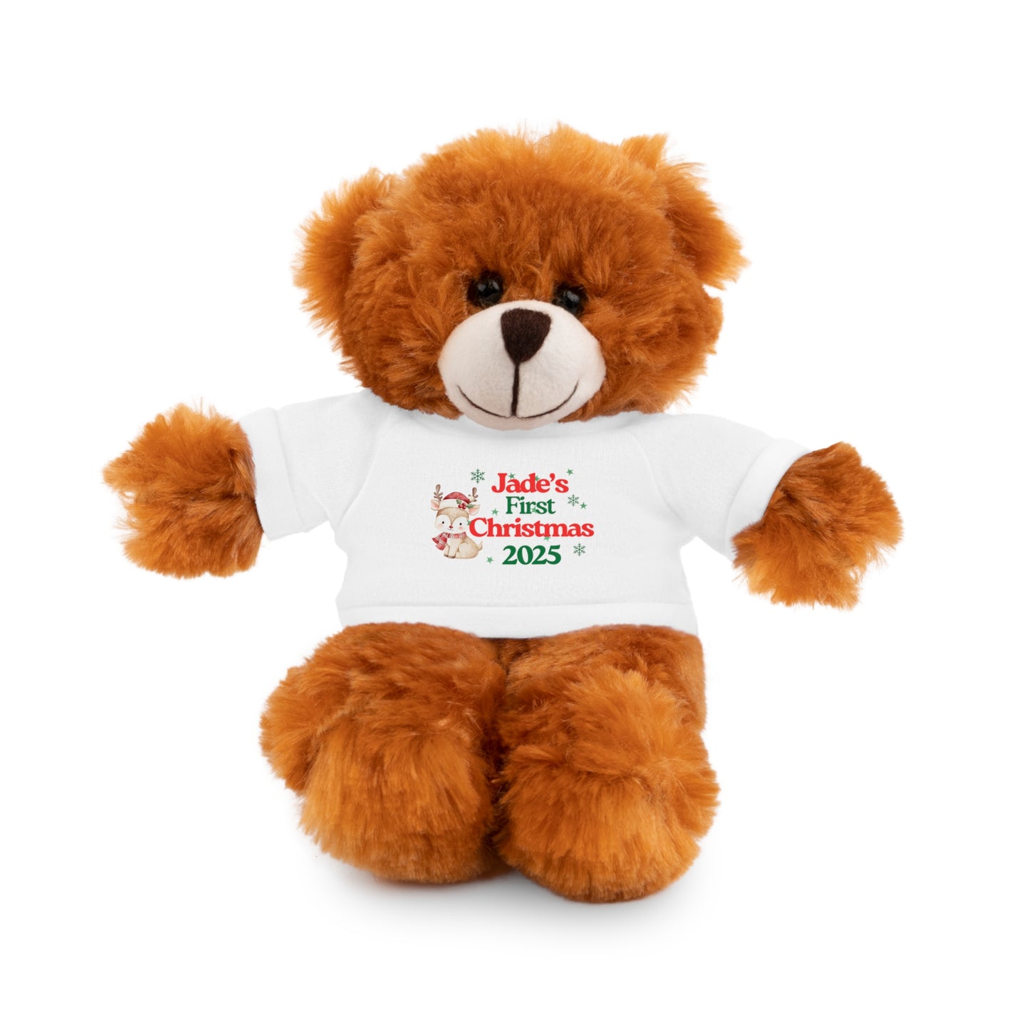 Personalize Christmas Teddy Bear Lion Bunny Panda Lamb  Stuffed Animal with Tee Baby's First Christmas