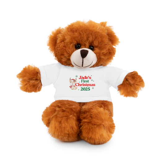 Personalize Christmas Teddy Bear Lion Bunny Panda Lamb  Stuffed Animal with Tee Baby's First Christmas