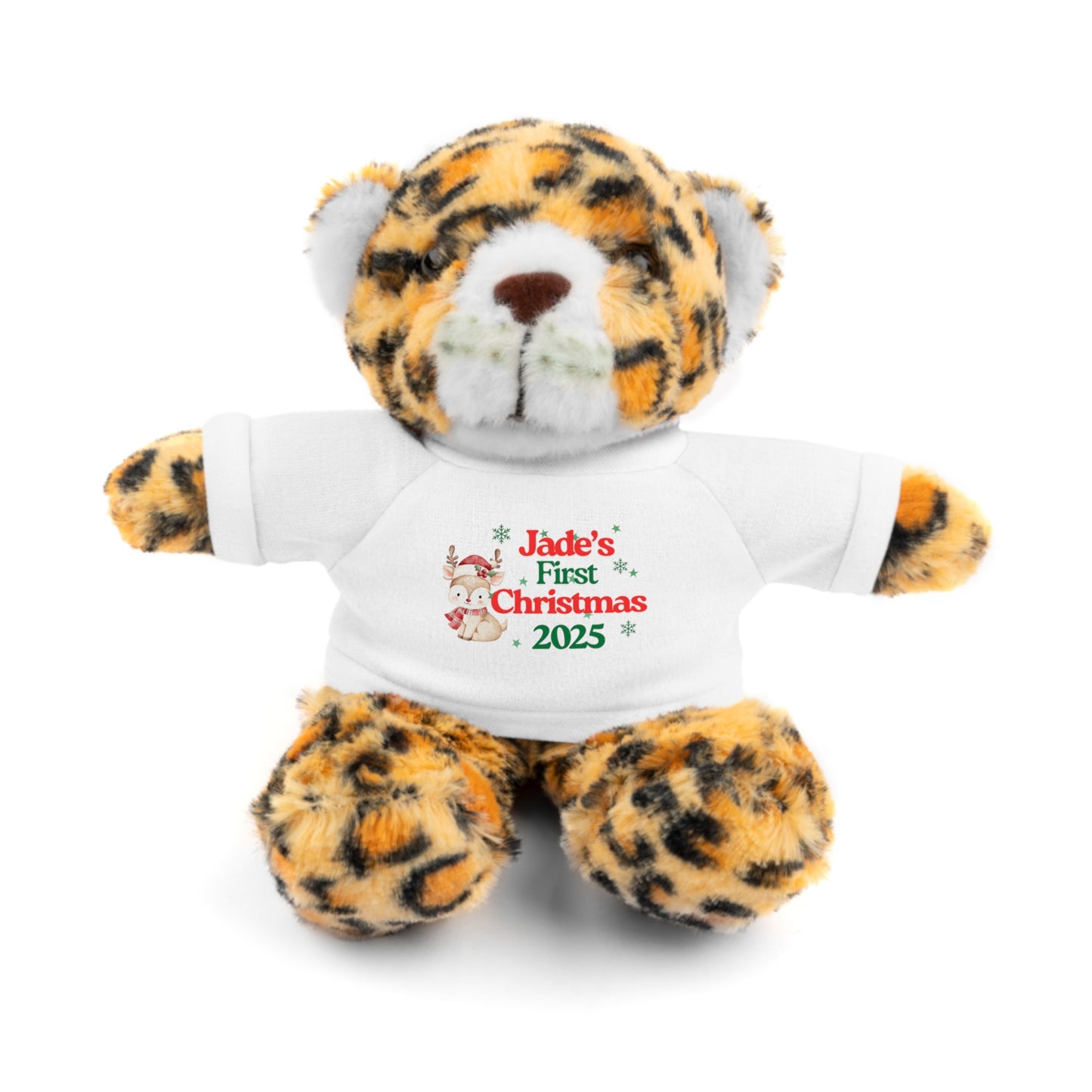 Personalize Christmas Teddy Bear Lion Bunny Panda Lamb  Stuffed Animal with Tee Baby's First Christmas