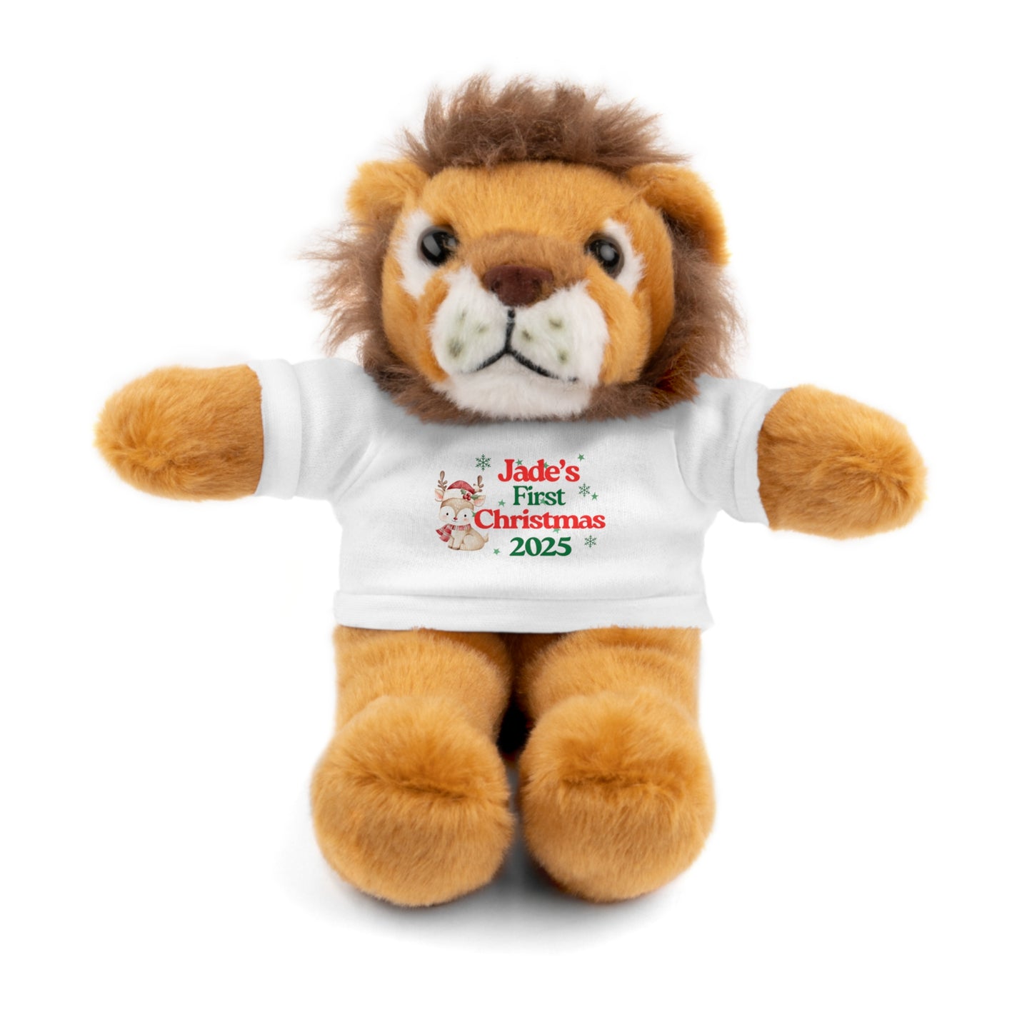 Personalize Christmas Teddy Bear Lion Bunny Panda Lamb  Stuffed Animal with Tee Baby's First Christmas