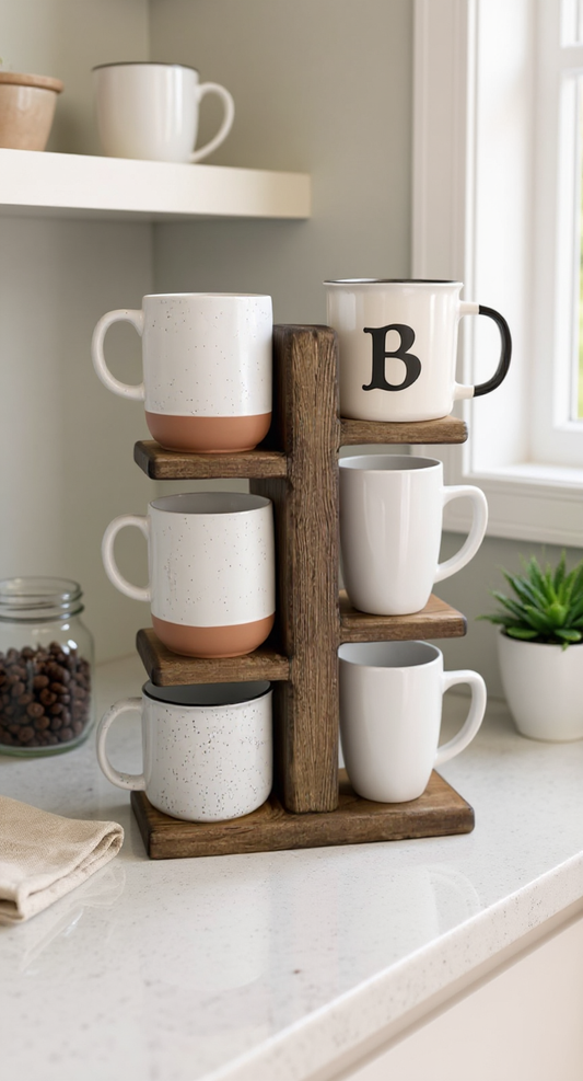 Cup Holder Stand / Wooden Mug Stand / Display Shelf / Tiered Cup Holder / Coffee Cup Stand Holder