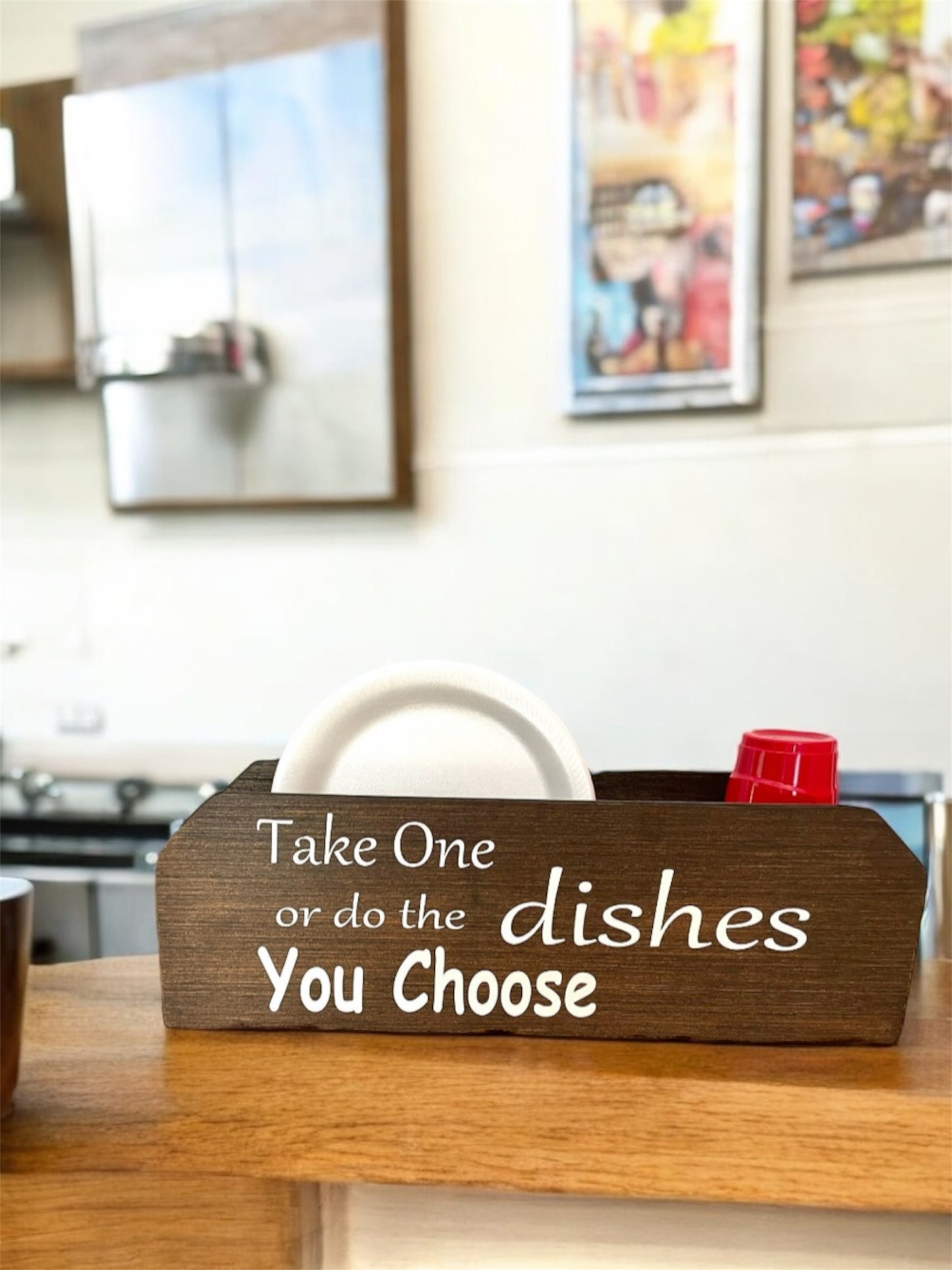 Kitchen Paper Plate Holder - Wood Kitchen Organizer