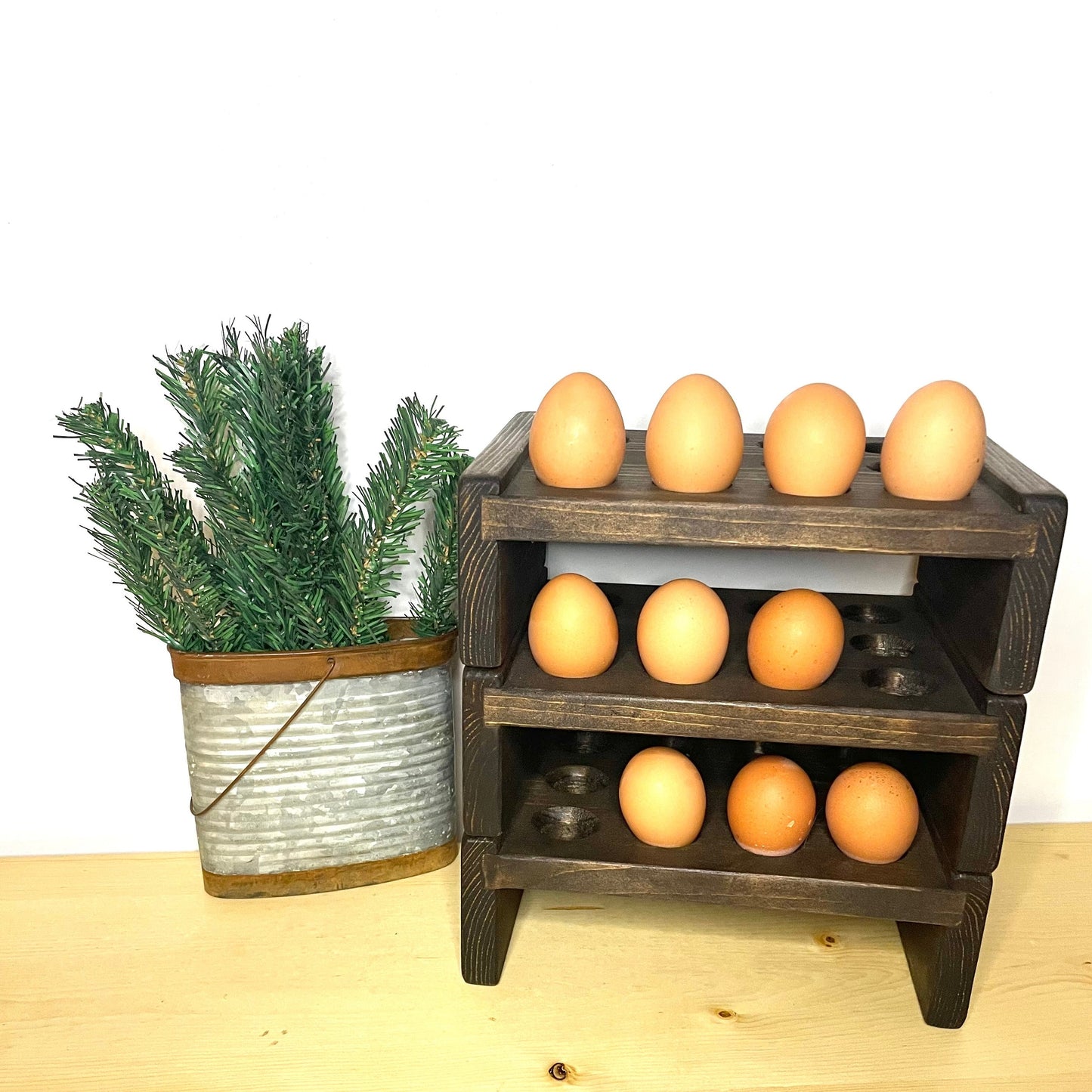 Wooden Egg Holder Countertop Stackable Egg Rack for Fresh Eggs 