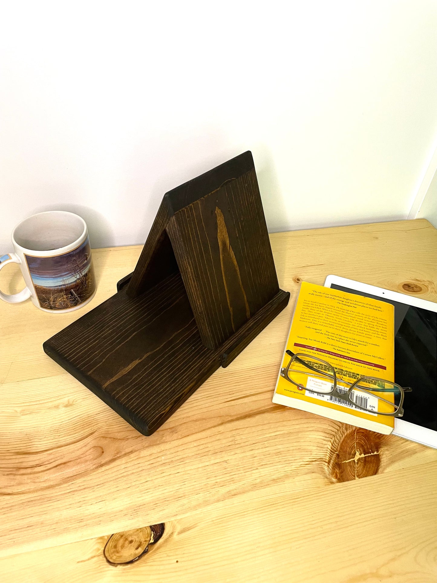 Wood Triangle Book Rest, Book Holder, Book Stand, iPad Stand, E-Reader Stand