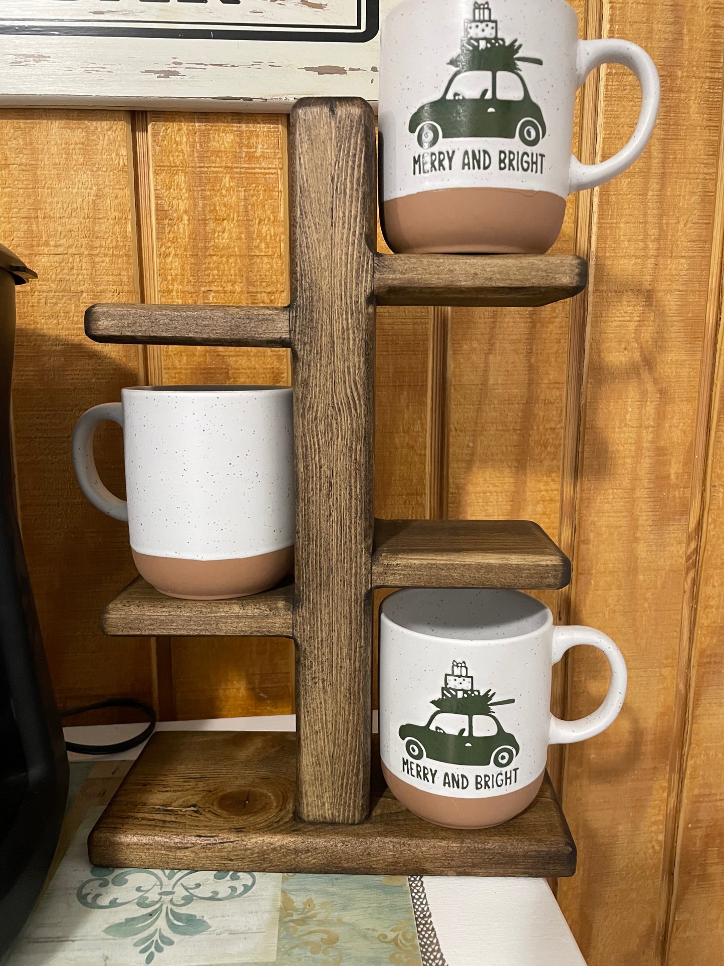 Cup Holder Stand / Wooden Mug Stand / Display Shelf / Tiered Cup Holder / Coffee Cup Stand Holder