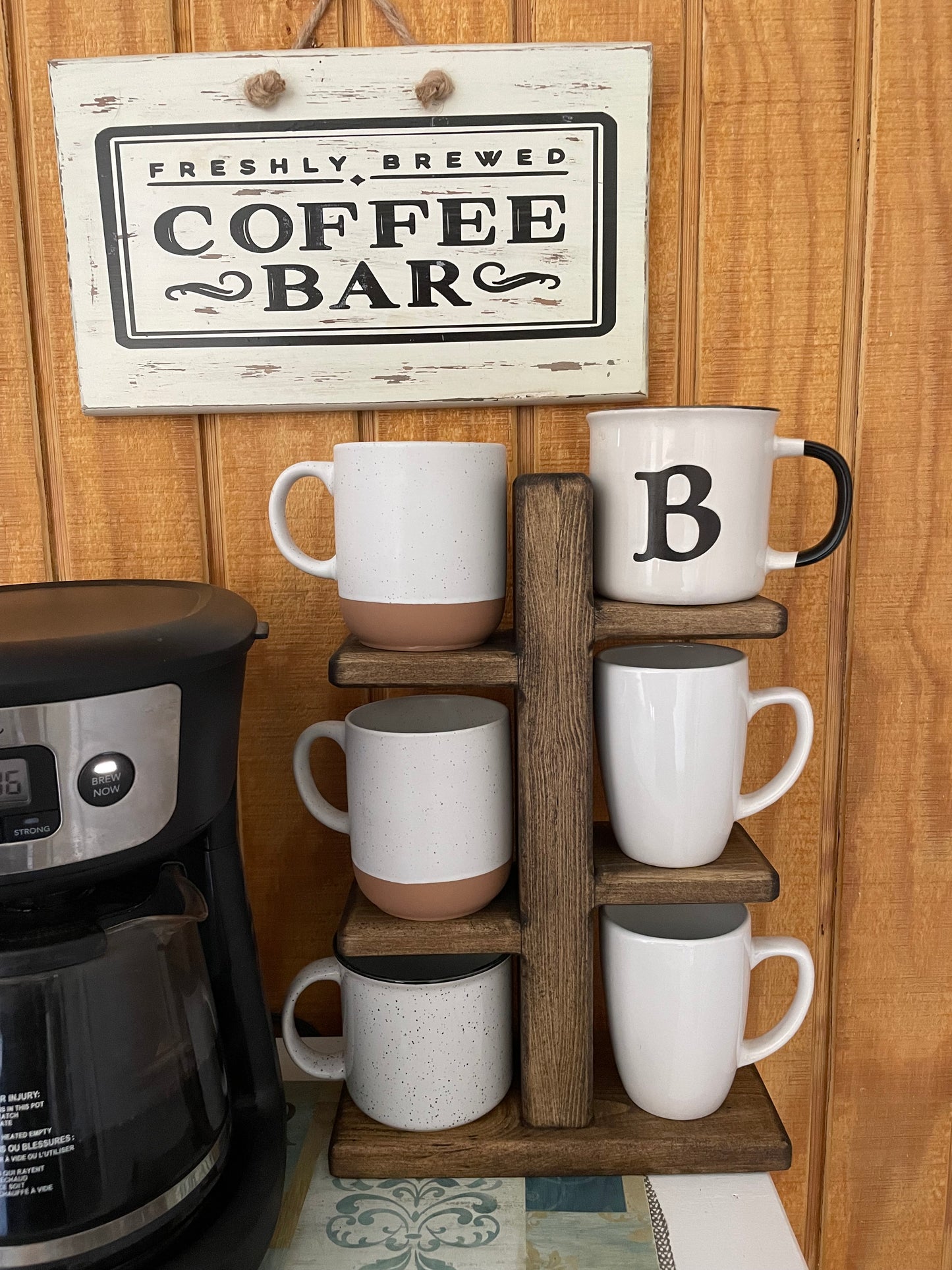 Cup Holder Stand / Wooden Mug Stand / Display Shelf / Tiered Cup Holder / Coffee Cup Stand Holder