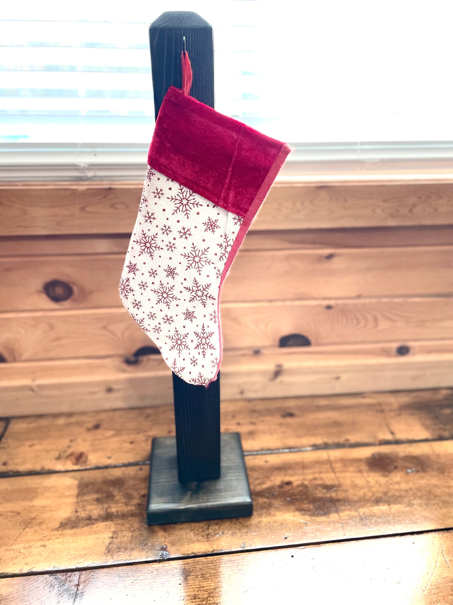 Farmhouse Stocking Holder Wood Post with hooks; Christmas Stocking Post with Hooks; Christmas Stocking Post; Rustic Christmas Decor