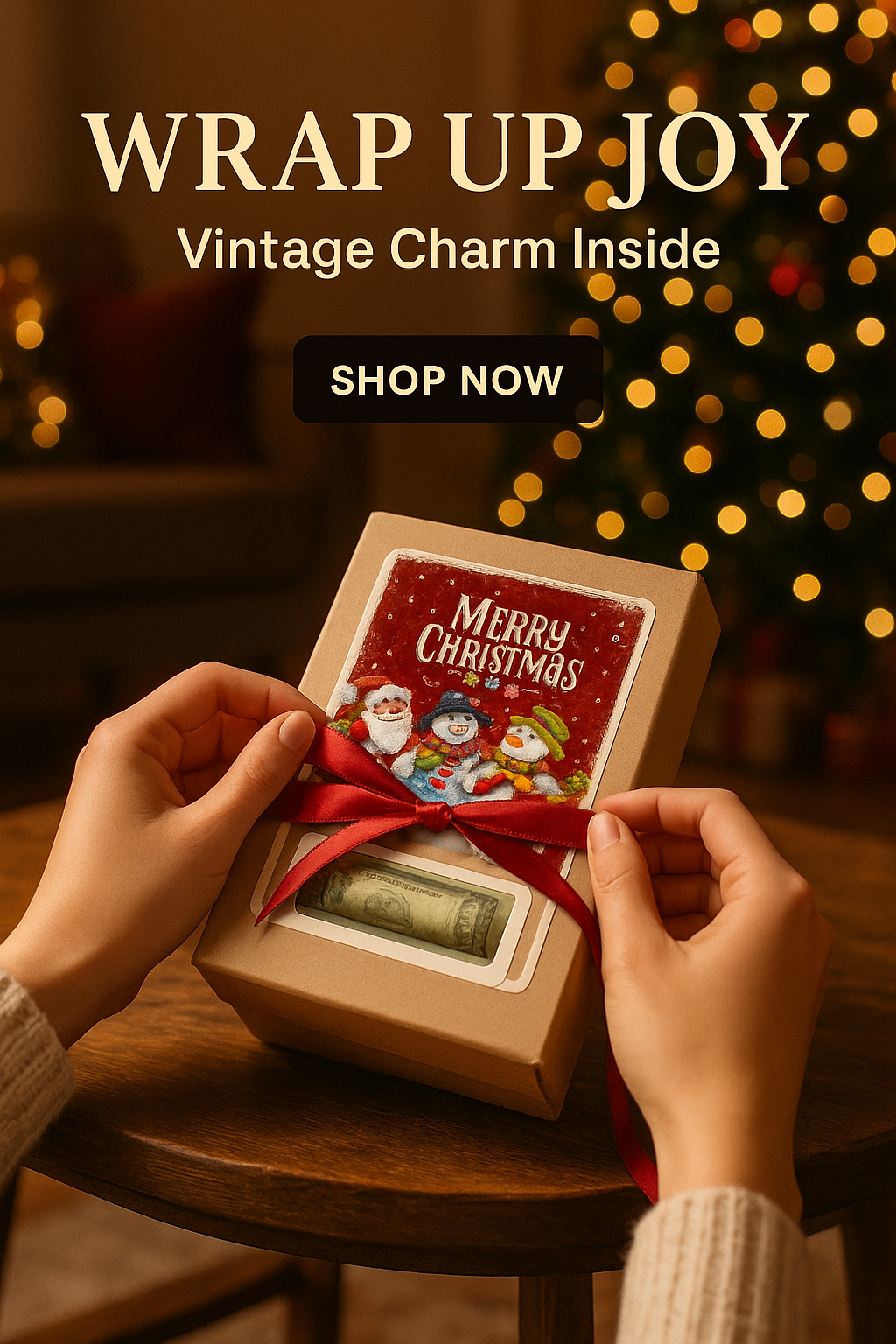 Vintage Christmas Money Holder: Santa, Snowman Gift Card Ornament