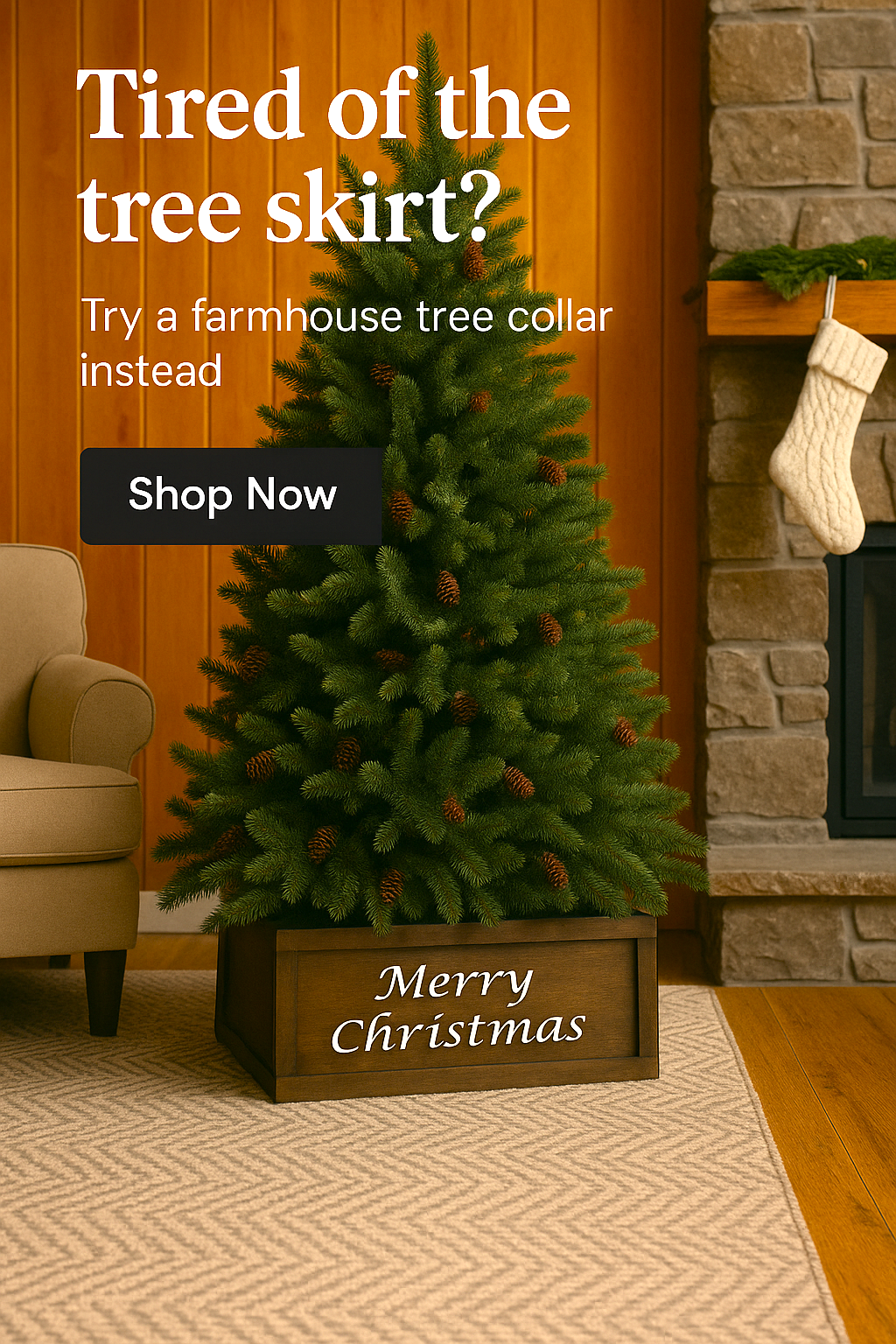 Christmas Tree Collar Holiday Box Collapsible Wood Rustic Farmhouse Decorations Xmas Skirt Custom or Personalized