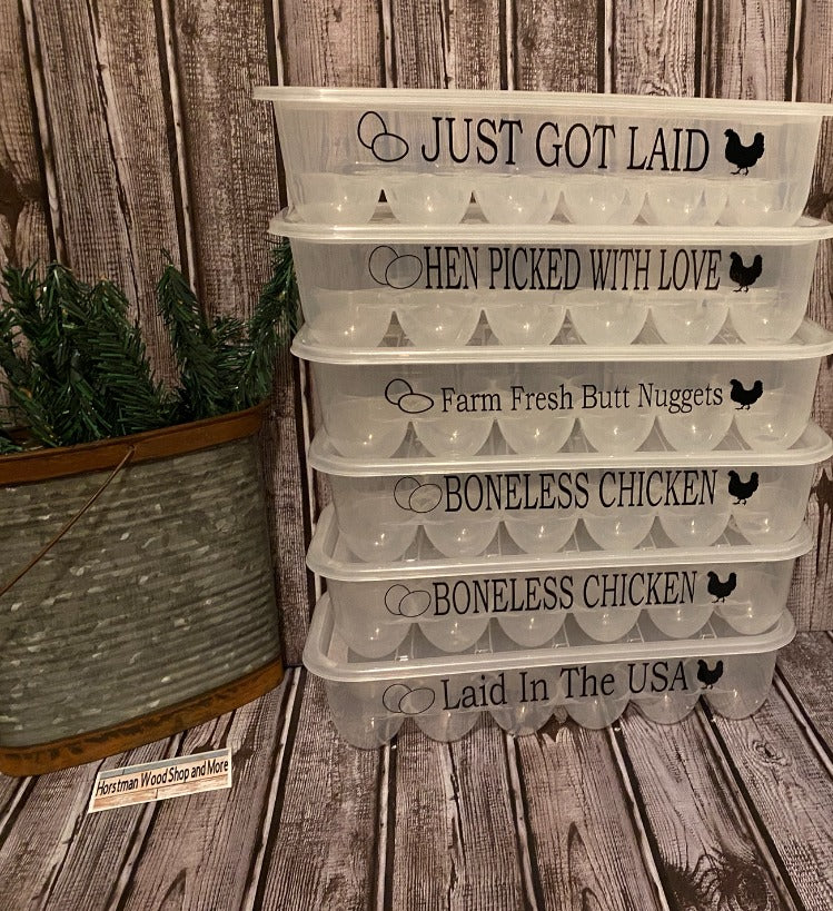 Reusable Humor Rectangular "Eco Friendly" Stack-able Plastic Egg Storage Carton Container With Lid, Kitchen Decor, Farmhouse Decor